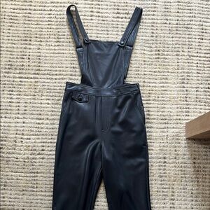 Anthropologie Black Faux Leather Jumpsuit Overalls